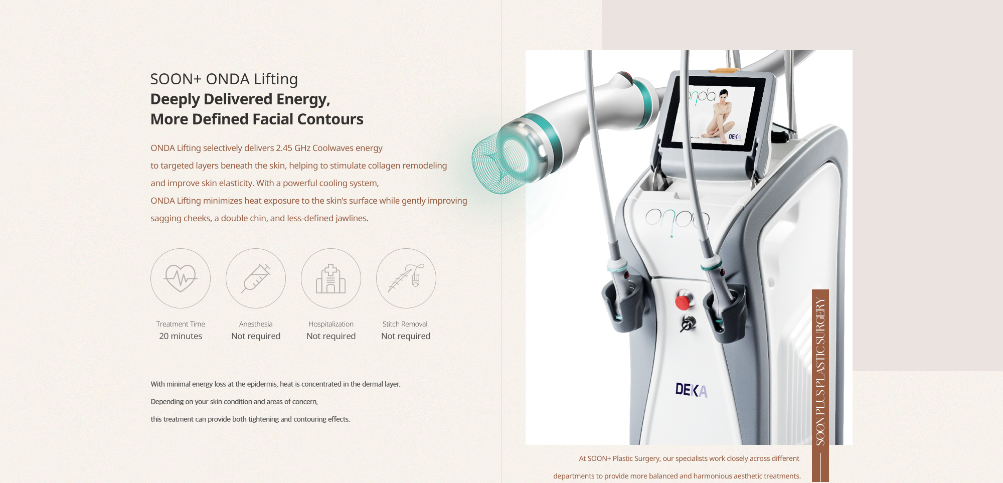 SOON+ ONDA Lifting: deeply delivered energy for more defined facial contours.
